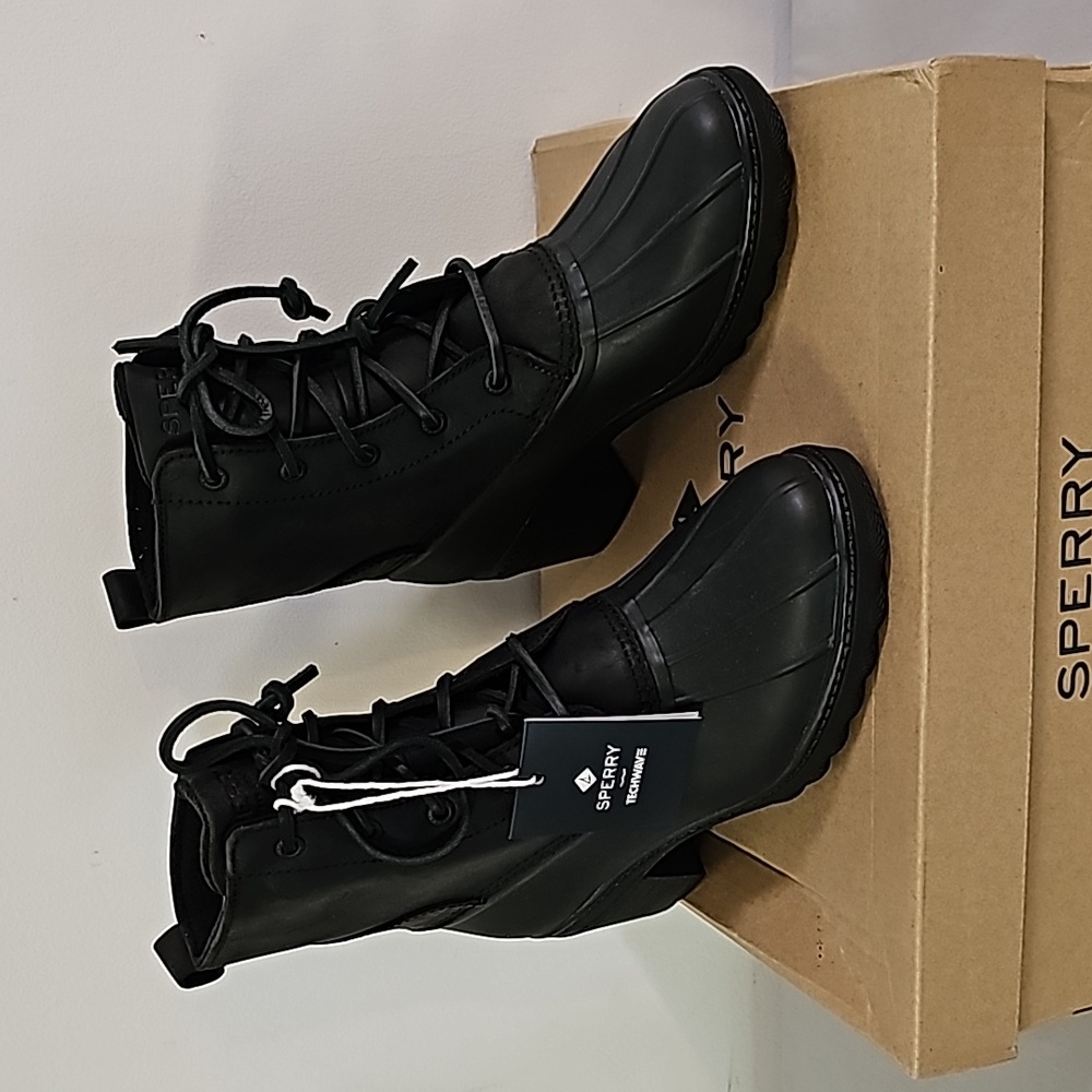 NEW Sperry Saltwater Heel Black Duck Boots Size 8M - Picture 2 of 8